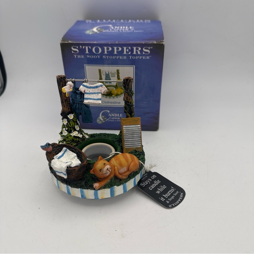 S’ Toppers Jar Candle Capper Country Clothesline Cat Farmhouse Soot Stopper New